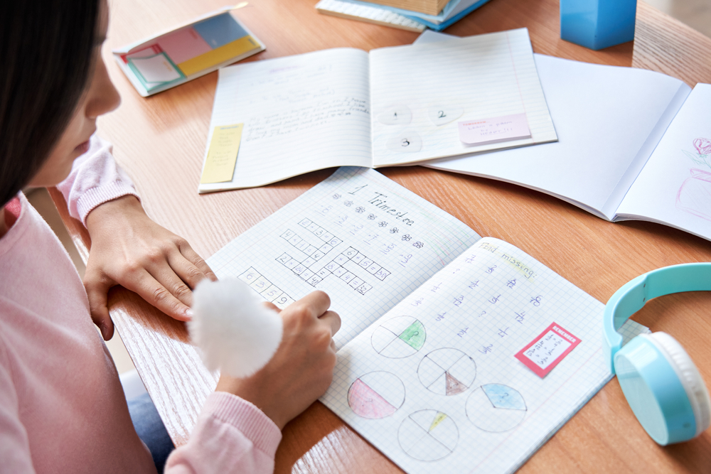 Over,Shoulder,View,Of,Indian,Latin,Preteen,Primary,School,Girl