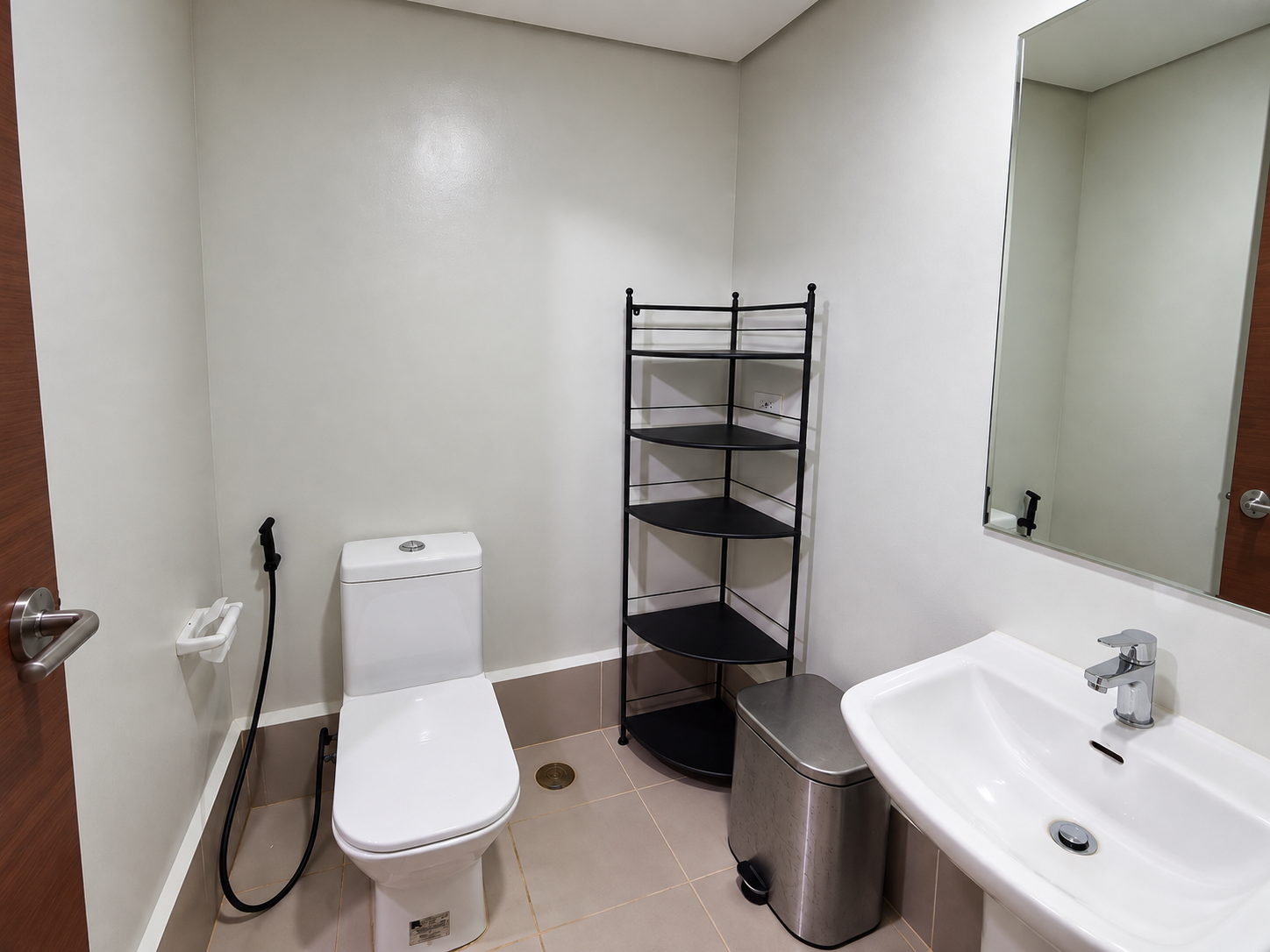 Minimalist Bathroom with Corner Shelves