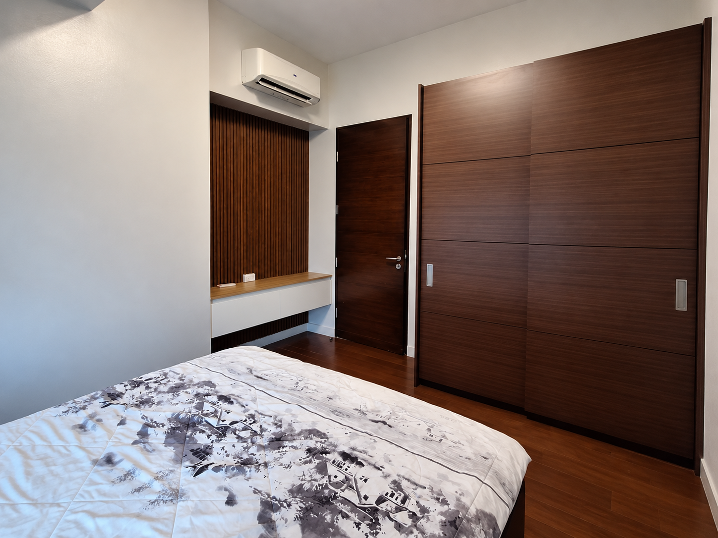 Modern Bedroom with Warm Wood Accents