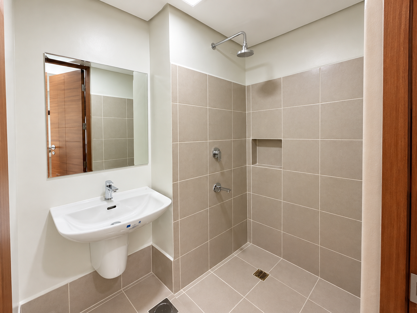 Modern Beige-Tiled Bathroom Interior
