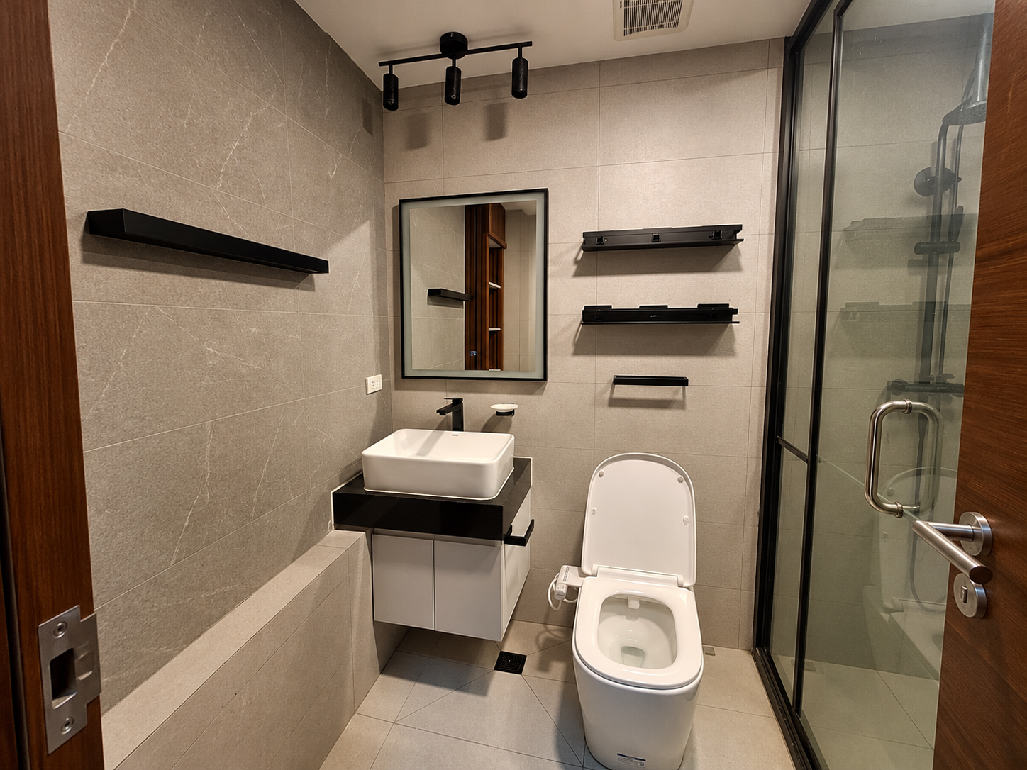 Modern Gray Tile Bathroom Interior