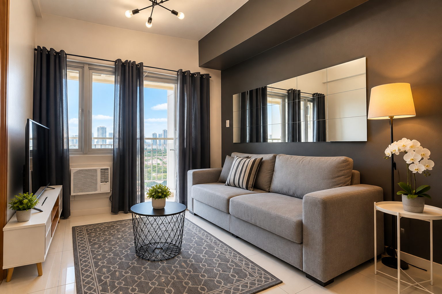 Modern Living Room with City Views