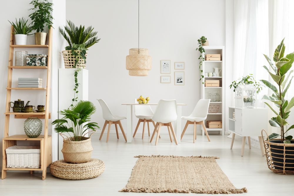 Pouf,And,Brown,Rug,Near,White,Cupboard,In,Natural,Dining