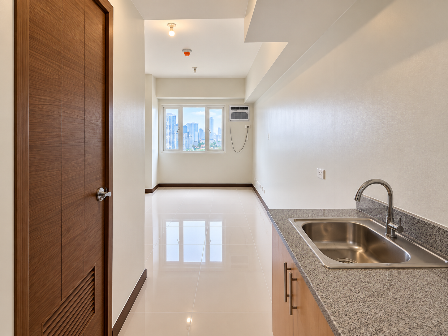 Minimalist Apartment Corridor and Kitchenette