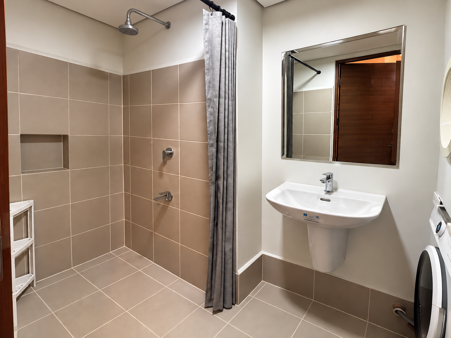 Modern Beige Bathroom Laundry Space