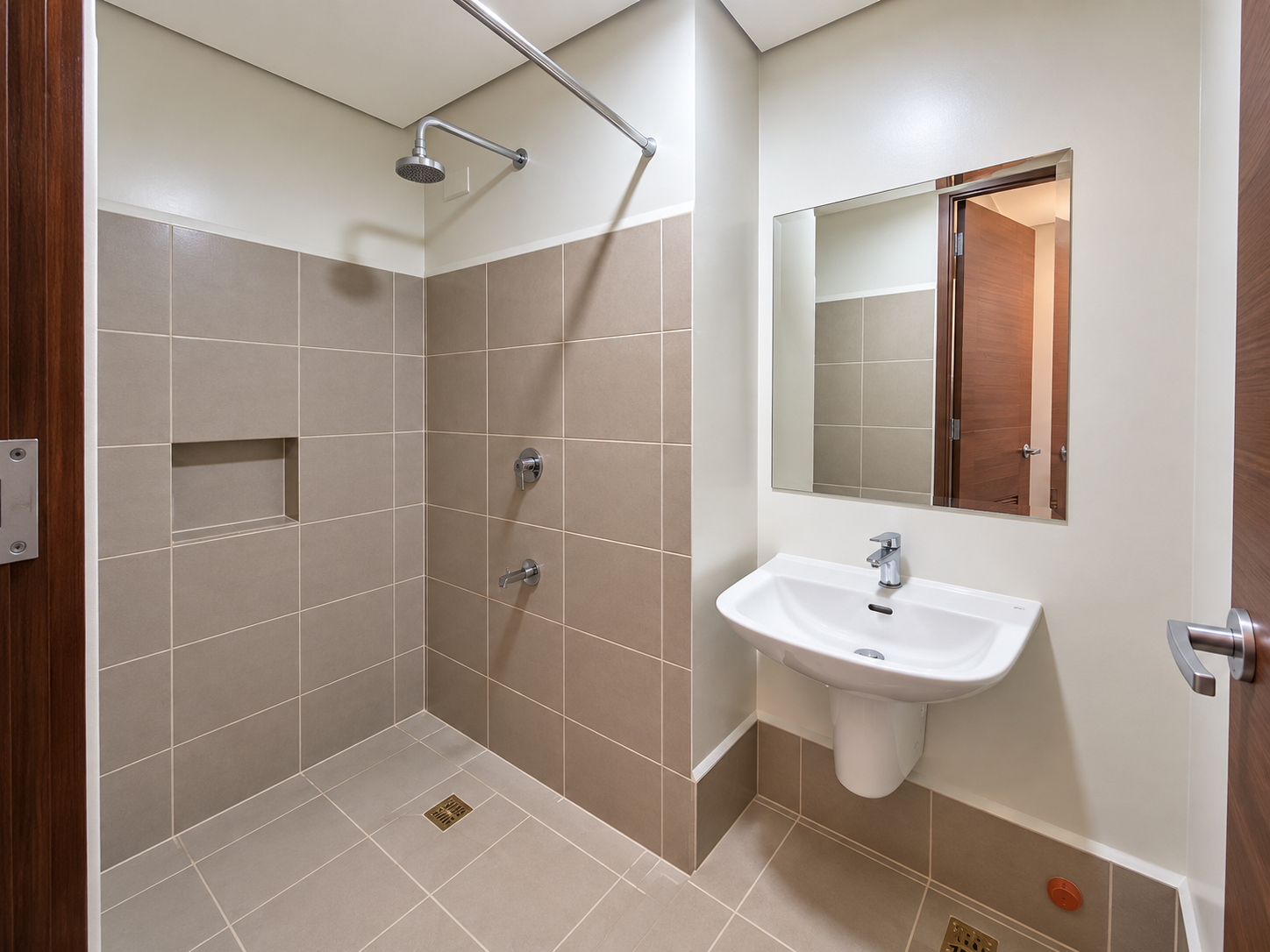 Modern Beige Tile Walk-In Bathroom