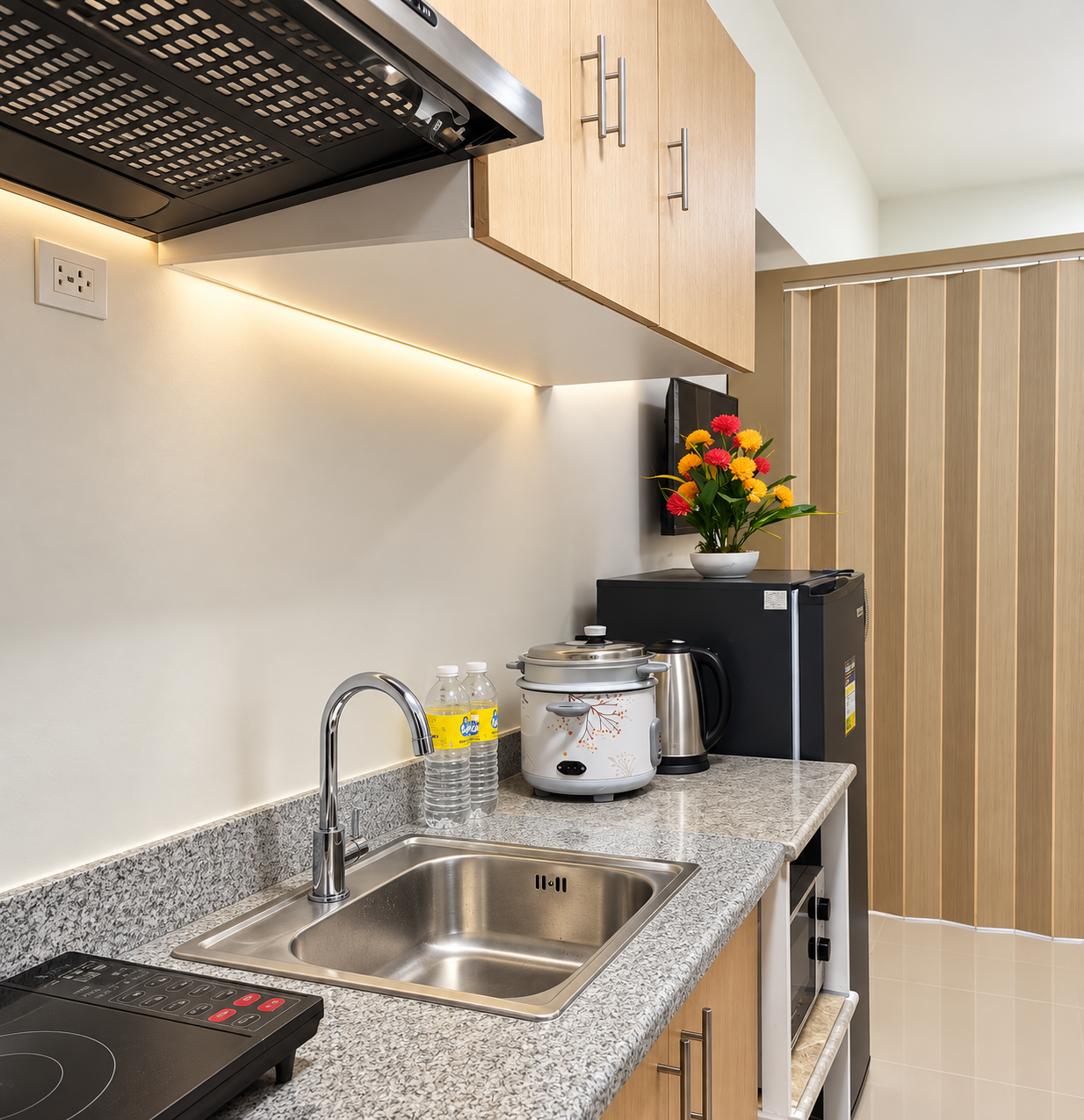 Modern Kitchen Countertop with Colorful Flowers