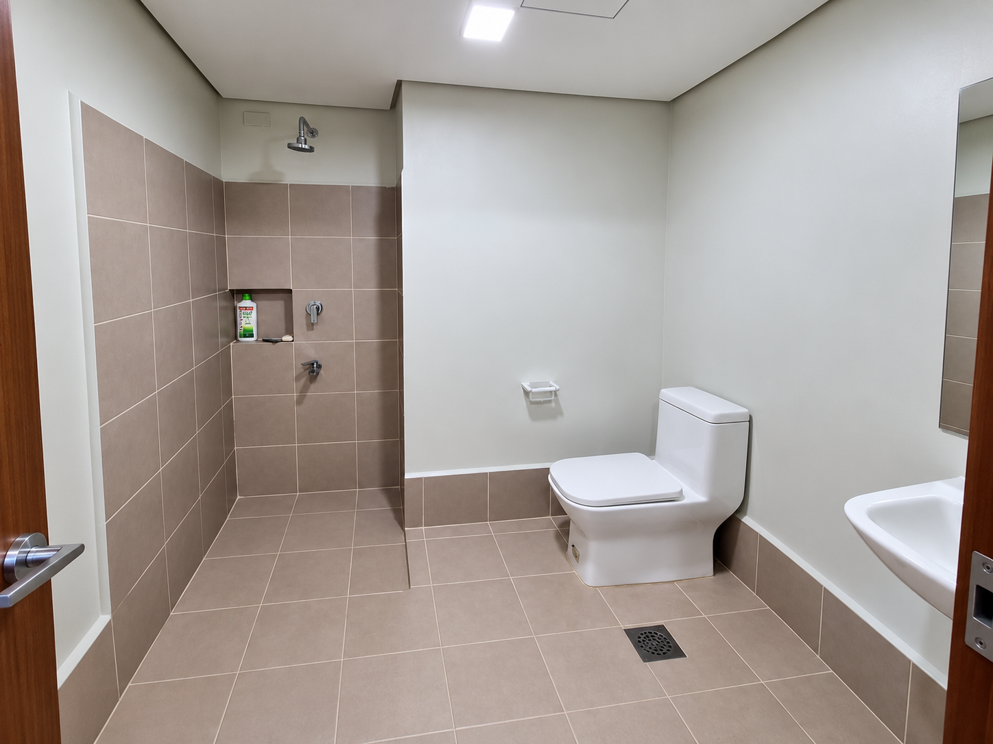 Modern Minimalist Taupe Tile Bathroom