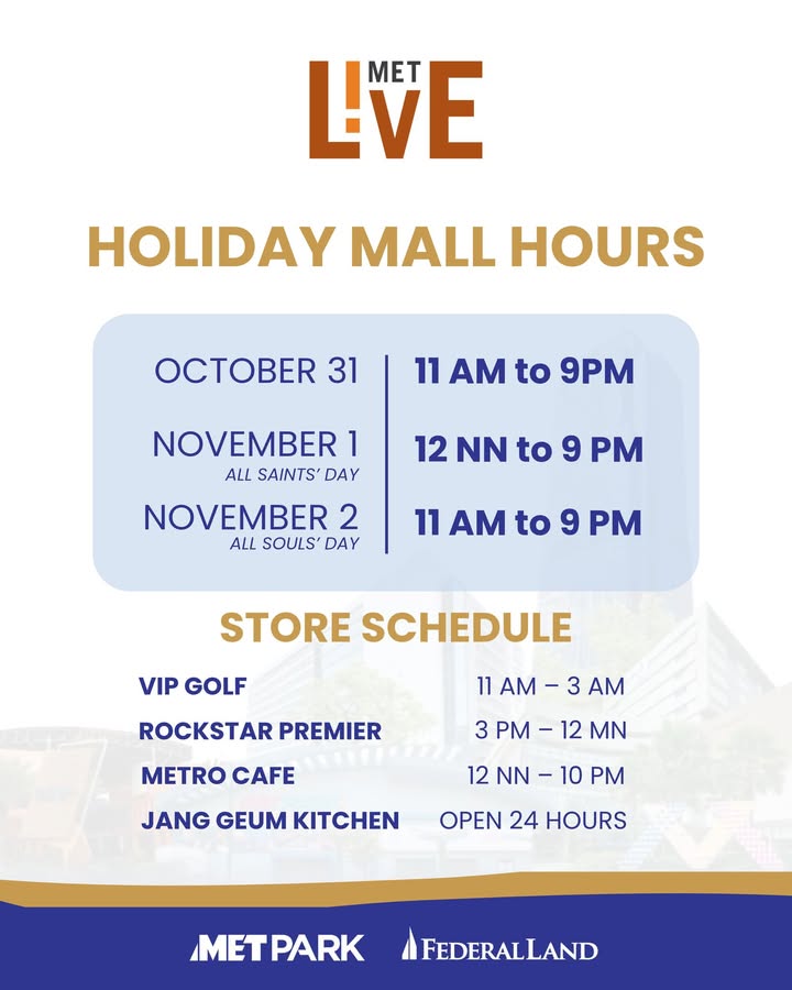Planning to spend the long weekend here at Met Park? Please be guided by the…