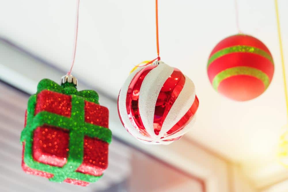 christmas decor hanging from the ceiling