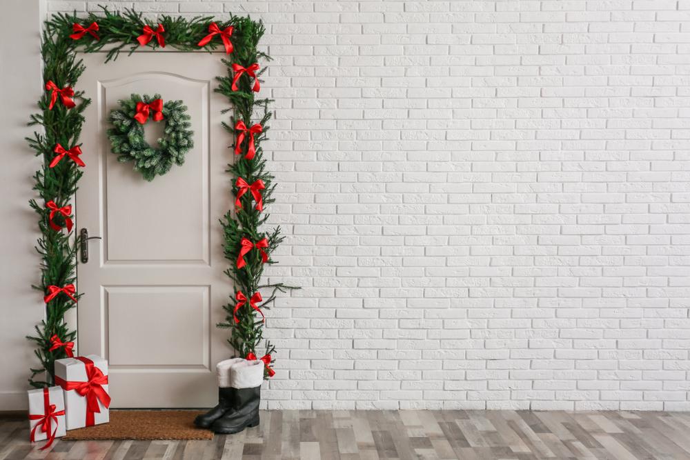 christmas decorations on door way