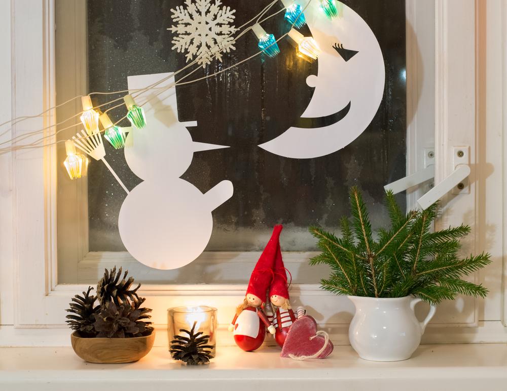Christmas decorations on window