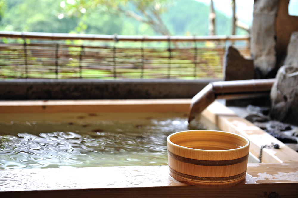Still shot of a japanese onsen hot spring bath 1